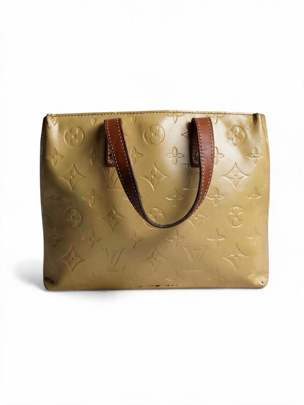 Louis Vuitton tan  Monogram Vernis Tote Vachetta Handles Patent Leather
